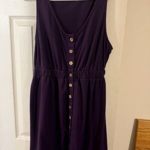 Purple Women's Casual Sleeveless T-Shirt Dress Button Down Short Mini LARGE